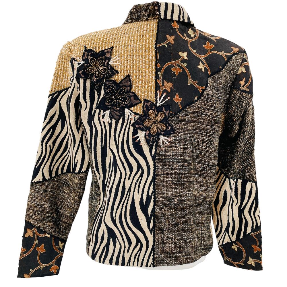 Vintage Coldwater Creek Artsy Textured Boho Brown Black Blazer Jacket M - Picture 3 of 12